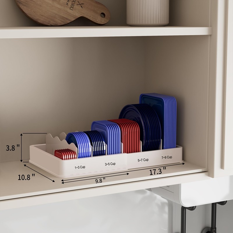 SWOMMOLY Expandable Food Storage Container Lid Organizer, Includes 6 Adjustable