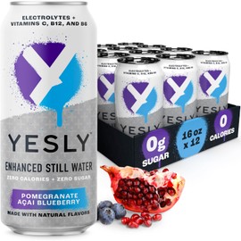 Yesly Functional Water, Pomegranate Acai Blueberry, Naturally Flavored Still Water with Electrolytes, Magnesium, Potassium, Vitamin C, B6 & B12, Zero Sugar, No Artificial Sweeteners, 16 Fl Oz Cans, 12 Pack