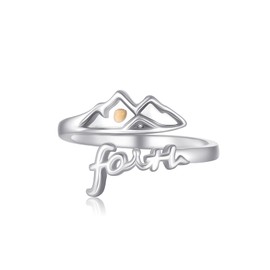 PARYFO Mustard Seed Mountain Ring 925 Sterling Silver Nature Faith Open Ring Christian Climbing Nature Jewelry Inspirational Gift for Men Women Nature Mountain Lovers