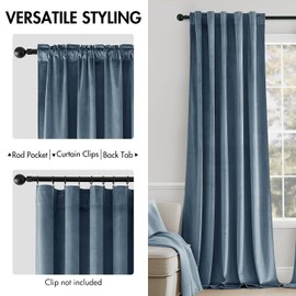 MIULEE Velvet Curtains 108 inches - Luxury Blackout Curtains for Bedroom Living Room Thermal Insulated Super Soft Window Drapes Rod Pocket & Back Tab, Stone Blue, W52 x L108 inches, 2 Panels