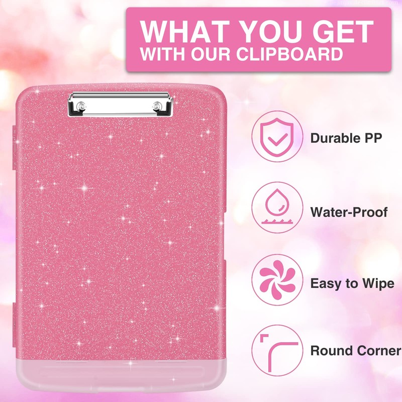 Sooez Glitter Clipboard with Storage, High Capacity Clip Boards 8.5x11