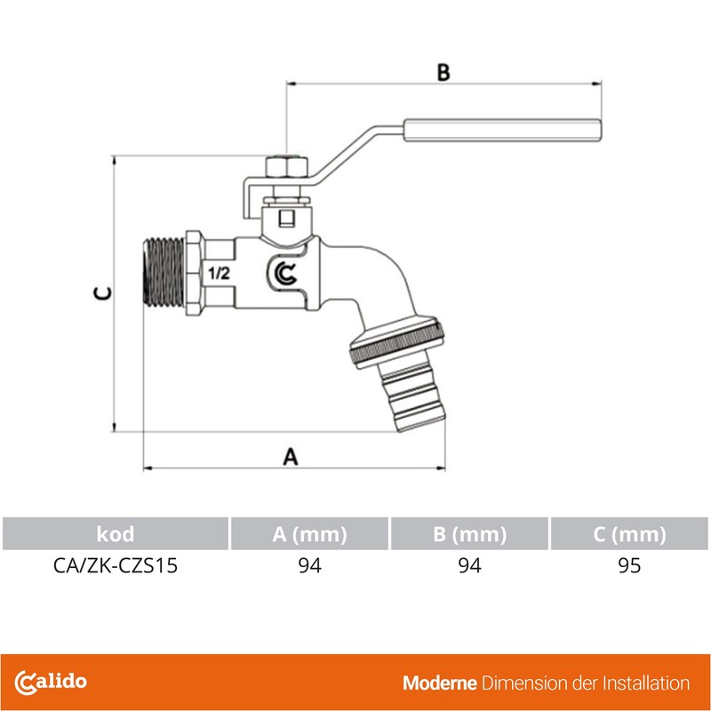 Calido Tap, 1/2 Inch Ball Valve with Garden Hose Coupling,