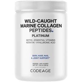 Codeage Codeage Marine Collagen Protein Powder Supplement Platinum - Biotin 10,000 mcg, Vitamin C, D3 & B6, Keratin, Hyaluronic Acid, Niacin, Wild Caught Hydrolyzed Fish Collagen Peptides - Non-GMO - 11.50 oz