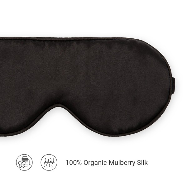 Morus Organic Mulberry Silk Sleep Mask — Light-Blocking, Non-Toxic, Adjustable & Secure with Soft, 22MM Silk[Black]