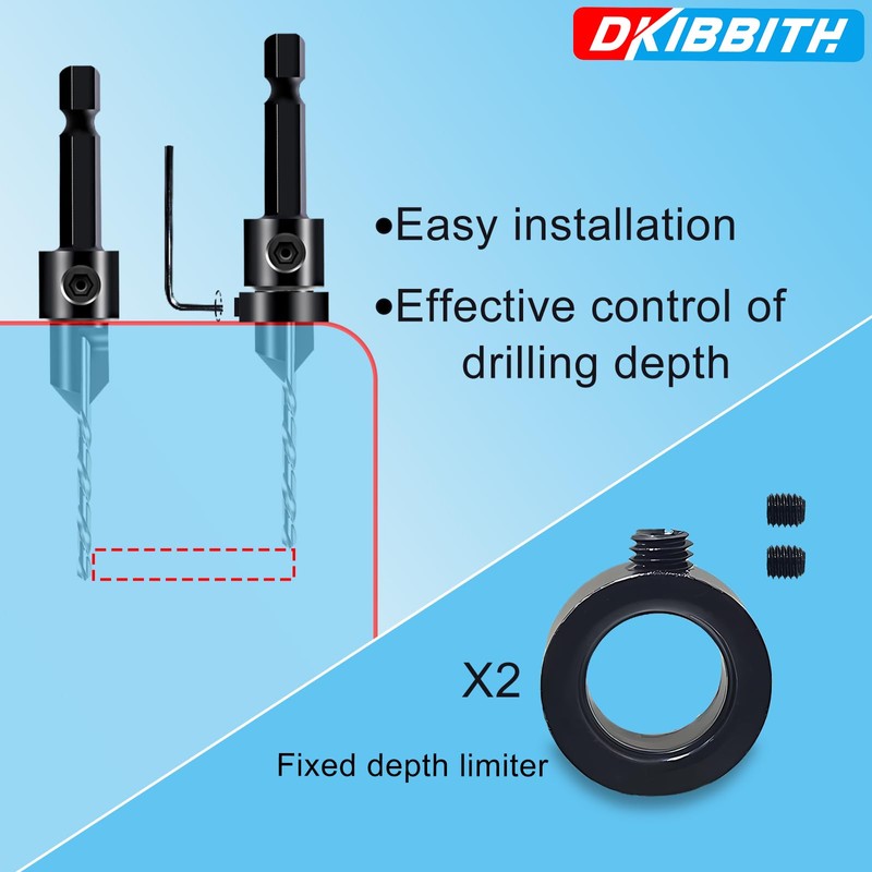 DKIBBITH 12-Piece Countersink Drill Bit Set with 5 Spare Bits,