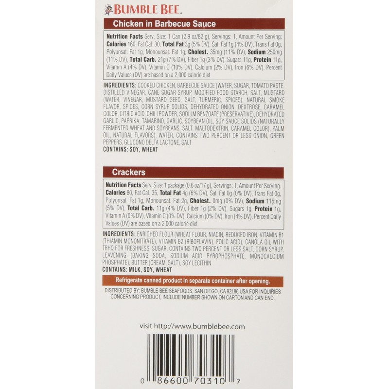 Bumble Bee, Chicken BBQ Salad with Crackers, 3.5oz Box (Pack