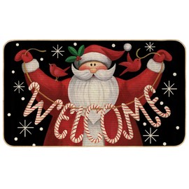 AnyDesign Christmas Doormat Decorative Santa Claus Welcome Mat Xmas Holiday Red Black Non-Slip Entrance Door Rug for Indoor Outdoor Bathroom, 17 x 29 Inch