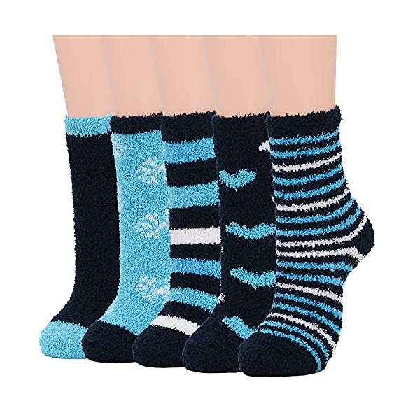 Zando Womens Fuzzy Socks for Girl Winter Socks Thick Warm Socks Fluffy House Slipper Socks Bulk Cozy Comfy Plush Socks Home Fuzzy Slipper Socks Sleeping Christmas Socks 5 Pairs Winter Series