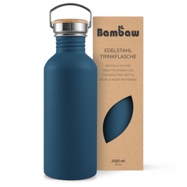 Bambaw Wasserflasche 1l Edelstahl, Nicht-isolierte Trinkflasche Blau, BPA Freie Trinkflasche 1l, Wanderflasche 1l, Metallflasche 1l – Azurblau