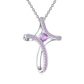 AINFQY Cross Necklace for Women 925 Sterling Silver Birthstone Cross Necklace Cross Jewelry Amethyst Pendant February Birthstone Necklace