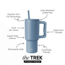 Simple Modern 30 oz Trek Tumbler with Handle and Straw Lid | Cup Holder Friendly Insulated Stainless Steel Travel Mug | Blue Dune
