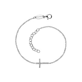 Engelsrufer Women's Sterling Silver Cubic Zirconia Cross Bracelet 17+3cm Nickel Free, Silver, Cubic Zirconia