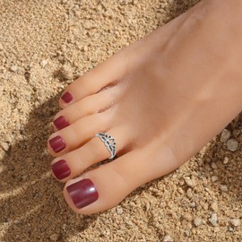 LOVECOM 925 Sterling Silver lotus Flower Toe Rings for Women Retro Adjustable Open Lotu Froral Hope Band Toe Ring Summer Beach Foot Birthday Jewelry Gifts for Mom Daughter (Silver)