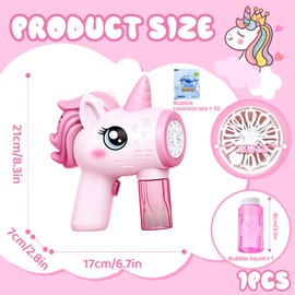 Automatic Bubble Gun, Fancysky Bubble Machine for Children, with 10 Packs of Bubble Liquid, Bubble Gun Children's Unicorn, Suitable for Parties, Excursions, Weddings (Pink)