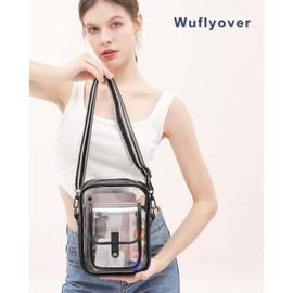 Wuflyover Clear Bag for Stadium Events, Clear Crossbody Bag Stadium Approved,Clear Purse for Women,Clear bags for Man (Deep black)