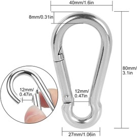 FWEEK Pack of 8 M8 Carabiner Stainless Steel 8 x 80 mm Carabiner Hooks Stainless Steel 230 kg Load Capacity Stainless Steel for Heavy Duty Carabiner