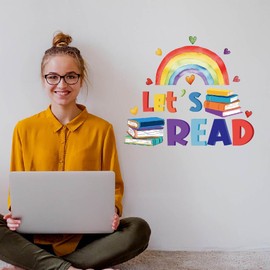 SUPERDANT Let’s Read Wall Stickers Reading Corner Wall Decals Book Rainbow Wall Art Stickers Nursery Wall Stickers Classroom Wall Decor for Study Room Classroom Kids Library