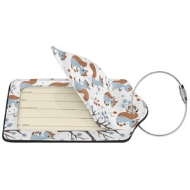 Buyidec 2 Pack Cute Squirrels Winter Snow Luggage Tags for Suitcases, Leather Baggage Tag with Loop, Funny Cool Name Id Card Cover Travel Bag Labels Set for Women Men Boys Girls Kids