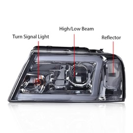 LED DRL Headlight Assembly Front Headlamp Compatible with Ford F150 2004-2008,Fit Lincoln Mark LT 2006-2008,NOT Fit 2004 F150 Heritage/Flareside Beds Models,Smoky Lens Chrome Housing Amber Reflector