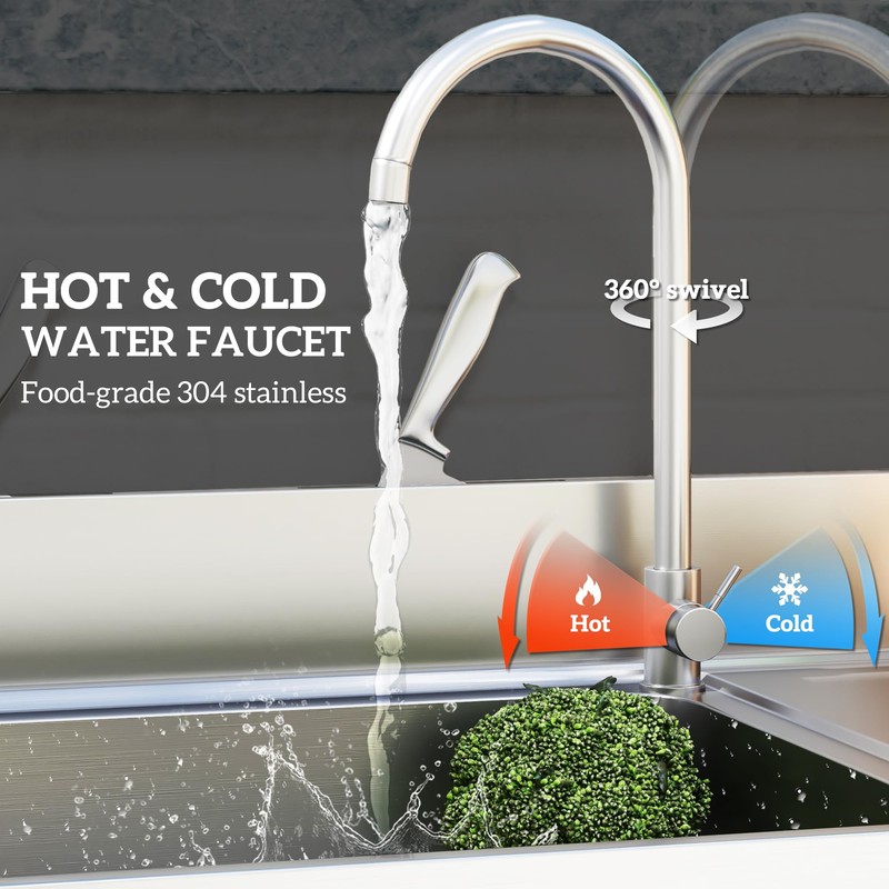 Outdoor Utility Sink 39 Inch, Deep Stainless Steel Sink, Free