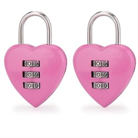 2 PCS Pink Love Heart Shape Combination Padlock for Girls Women, Mini 3-Digit Password Resettable Code Locker Lock for School Pink Combination Locks