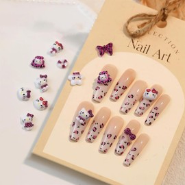 FsGrg Nail Parts Ribbon Deco Parts 1 Case Included Cat Bow Nail Art Jewelry Parts Craft (Purple Leopard Print)