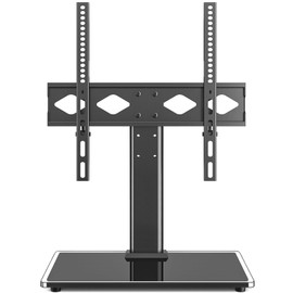 Rfiver Universal Table Top TV Stand TV Base Replacement for Most 27-60 Inch LCD LED Flat Curved Screen TVs Holds up to 88lbs, Height Adjustable TV Mount Stand with Tempered Glass Base, VESA 400x400mm