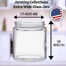 JARMING COLLECTIONS Mason Jars 16 oz Glass Extra Wide Mouth Pint Storage Jars with Lids - White Plastic Storage Lids - Made in USA - Pint Glass Jars 16 oz with Lids