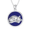 BETHZA Cat Necklace 925 Sterling Silver Genuine Lapis Lazuli Gemstone