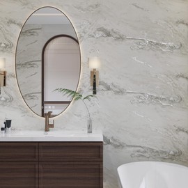 VaryFloral Beige Sliver Grey Marble Wallpaper Contact Paper Peel and Stick Marble Vinyl Roll Removable Sticky Waterproof Marble Contact Paper for Countertops Cabinets Kitchen Bathroom 11.8"x118"