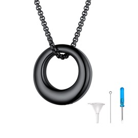 U7 Ashes Necklace For Women Men Black Ash Pendant Urn Cremation Jewellery