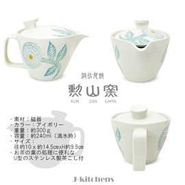 J-kitchens 174152 Hasami Ware Teapot, Small, Made in Japan, 8.5 fl oz (240 ml), For 1 to 2 People, Dahlia, Light Blue