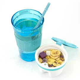 Bawnhaw Portable Plastic Snack and Drink Cup for Adult, Kid's Combo All-in-One Cereal and Milk Container for Breakfast On-The-Go with lids & Straw, 16 Oz