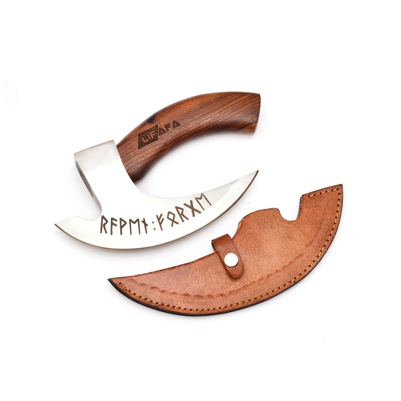 LIFAFA Handmade Viking Pizza Cutter Beautiful Axe with Unique Leather