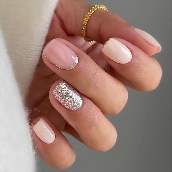 POKENGDA Short Fake Nails Prsess on Nails Nail Designs- Square