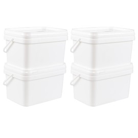 Lesbin 3 Gallon Plastic Utility Industrial Pail with Handle, 4-Pack White Rectangular Bucket with Snap Lid