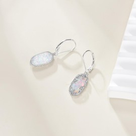 Opal Earrings 925 Sterling Silver Filigree Opal Dangle Earrings Jewellery for Women, Silver