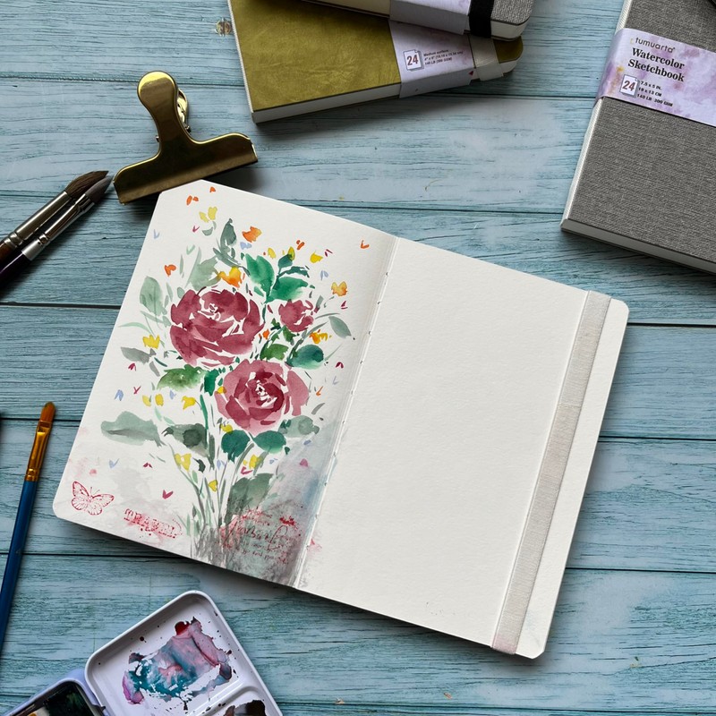 tumuarta Square Watercolor Sketchbook, 100% Cotton, 15X15 CM, 24 Sheets,
