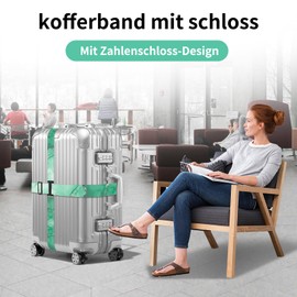 Suitcase Strap Cross Strap with Luggage Tag, Conspicuous, Luggage Strap with Combination Lock, Adjustable Luggage Belt, Luggage Strap (Green01)