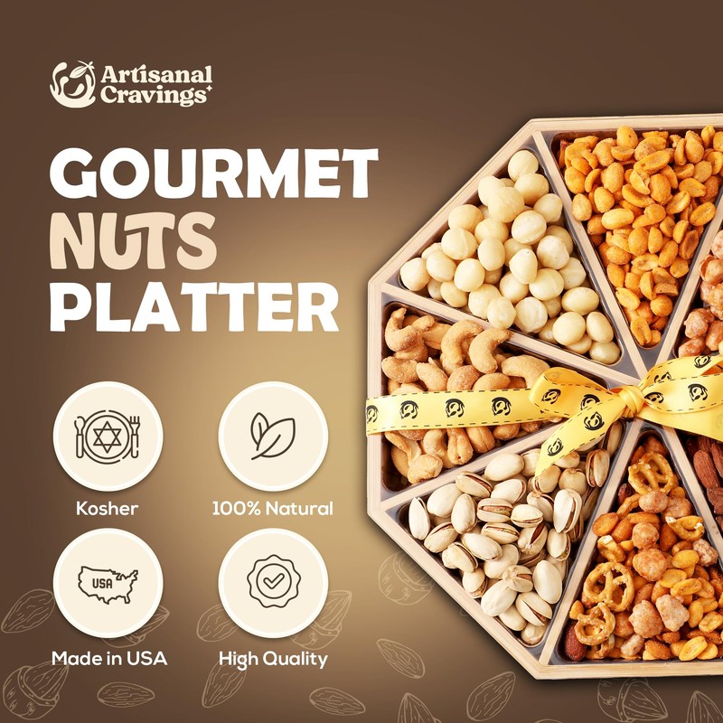 Gourmet Mixed Nuts Gift Basket in Sleek Bamboo Wood Reusable