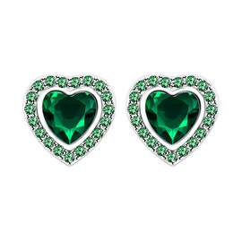 Yongxu Elegant Green Heart-Shaped Cubic Zirconia Earrings | Sparkling Luxury CZ Stud Earrings for Women | Romantic Gift for Her Valentine's Day Birthday Anniversary