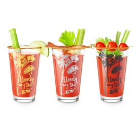 Final Touch Bloody Mary Time Pint Glasses with Graphic - Three Colours (Gold, Silver and Black) - Set of 3 (GG5203)