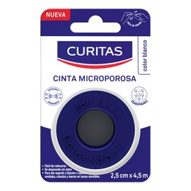 Curitas Cinta Microporosa color Blanca de 2.5 cm x 4.5 cm, Transpirable, de fácil colocación, se desprende sin dolor, ideal para dar soporte y fijación, 1 pieza