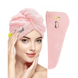 CQBUSZF Hair Towel Wrap for Women, Hair Towel Coral Velvet Dry Hair Cap Hair Drying Towel with Button, Pink Orange Super Absorbent Quick Dry Hair Turban for Long Hair