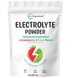 Micro Ingredients Hydration Electrolyte Powder, 2 lbs (106 Servings) | Natural Strawberry Kiwi Flavored Electrolytes | High Potassium 1,000mg | Sugar Free, Drink Mix, Keto Friendly, Non-GMO