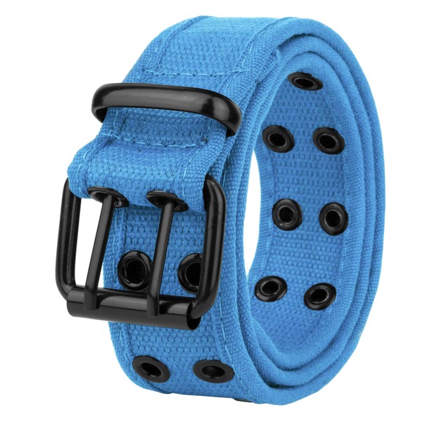 Gelante - Cinturón de lona con doble ojal, 12 colores, Azul/claro, Small