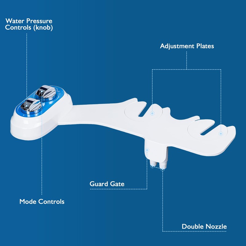 Non-Electric Bidet Attachment for Toilet Seat,Self-Cleaning, Dual Nozzle,Adjustable Water Pressure,
