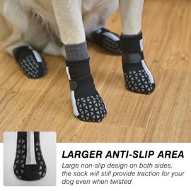 SCENEREAL Anti Slip Dog Socks for Hot Pavement to Prevent Licking Paws, Long Sporty Style Reflective Dog Grip Socks for Hardwood Floors, Dog Shoes Booties&Paw Protector for Large Senior Dog, Black L