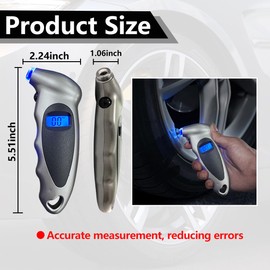 Kewucn Digital Tire Pressure Gauge, 150 PSI 4 Settings for Auto Truck Bicycle, Accurate Tire Pressure Tool with Backlit LCD&Non-Slip Grip, Universal Car Accessories for Pressure Check (Gray)