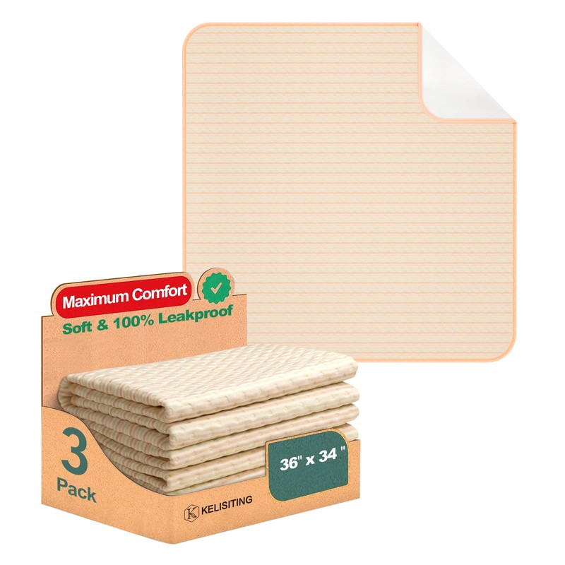 Bed Pads for Incontinence Washable Waterproof, 36" x 34" (Pack